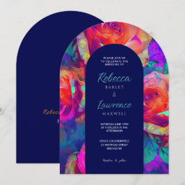 Chic, färgstarka, ljusa blommor bröllop arch inbjudningar