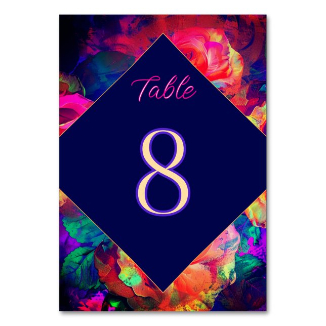 Chic, färgstarka, ljusa blommor bröllop bordsnummer (Framsidan)