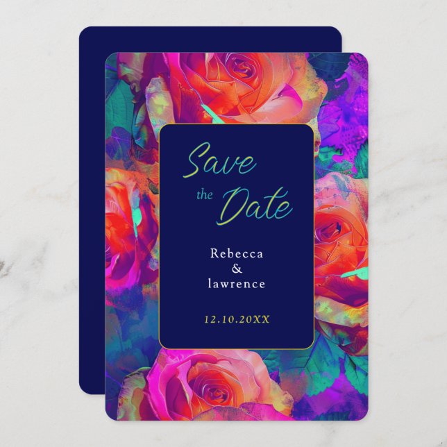 Chic, färgstarka, ljusa blommor bröllop spara datumet (Fram/baksida)