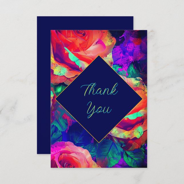 Chic, färgstarka, ljusa blommor bröllop tack kort (Fram/baksida)