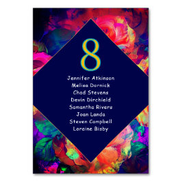 Chic: färgstarka, ljusa blommor med sittande bröll bordsnummer