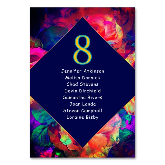 Chic: färgstarka, ljusa blommor med sittande bröll bordsnummer (Framsidan)