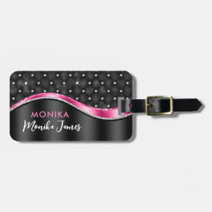 Chic Faux Brushed Metall Black Fuchsia Monogram Bagagebricka