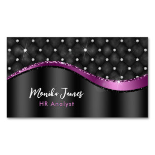 Chic Faux Brushed Metall Black Lila Monogram Magnetiska Visitkort