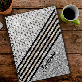 Chic faux Crystal och Silver glitter Personlig Anteckningsbok