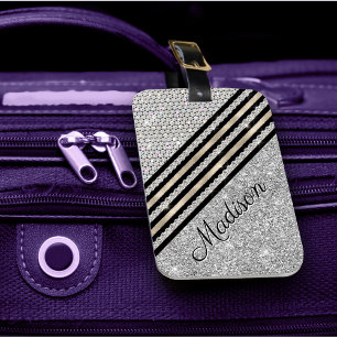 Chic faux Crystal och Silver glitter Personlig Bagagebricka