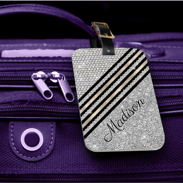 Chic faux Crystal och Silver glitter Personlig Bagagebricka (Skapare uppladdad)