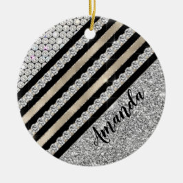 Chic faux Crystal och Silver glitter Personlig Julgransprydnad Keramik