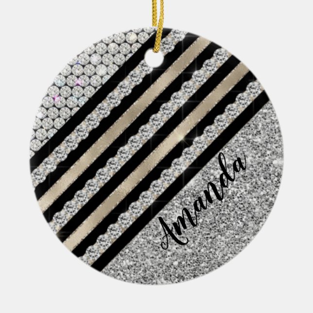 Chic faux Crystal och Silver glitter Personlig Julgransprydnad Keramik (Framsidan)