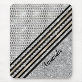 Chic faux Crystal och Silver glitter Personlig Musmatta