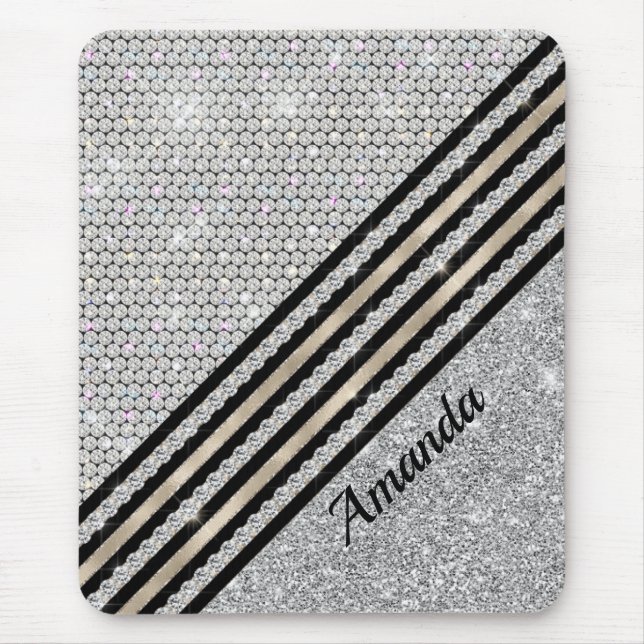 Chic faux Crystal och Silver glitter Personlig Musmatta (Framsidan)