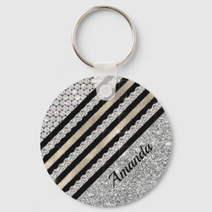 Chic faux Crystal och Silver glitter Personlig Nyckelring