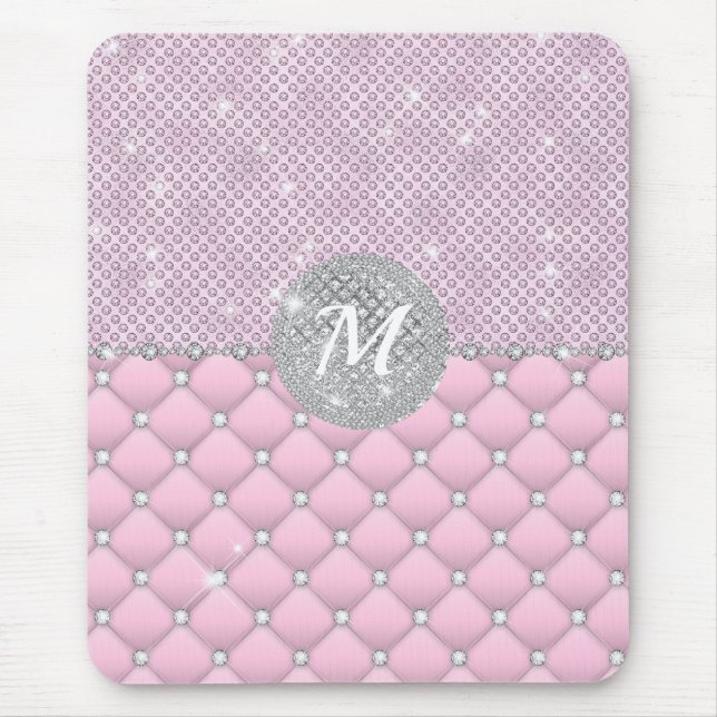 Chic Faux Crystal Rosa Silver Diamond Monogram Musmatta (Framsidan)