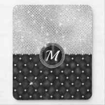 Chic Faux Crystal Silver Black Diamond Monogram