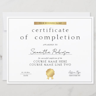 Chic Faux Gold Completion Certificate Course Award