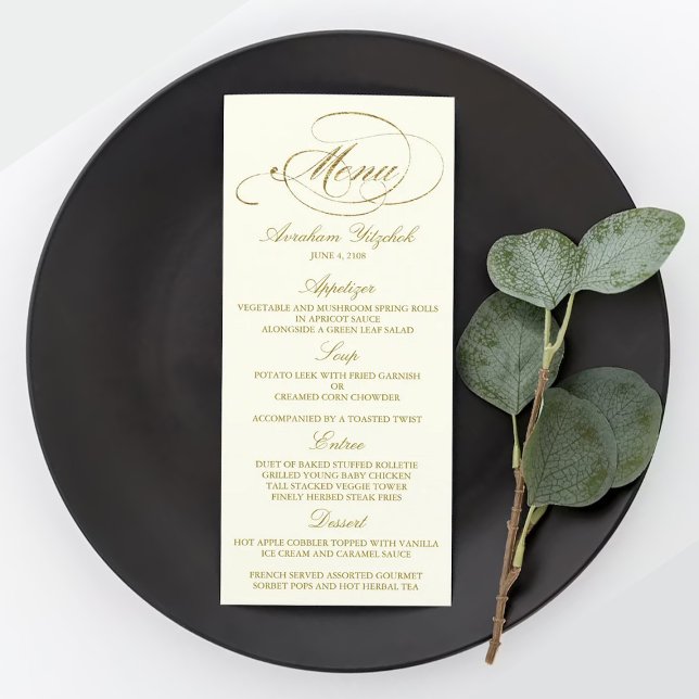 Chic Faux Gold Foil Bröllop Menu Template - Ivory Meny (Skapare uppladdad)