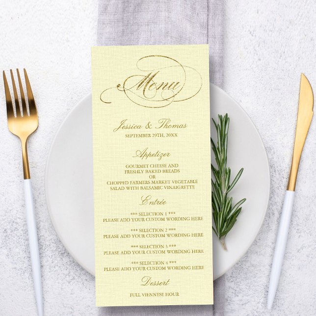 Chic Faux Gold Foil Bröllop Menu Template - Ivory Meny (Skapare uppladdad)