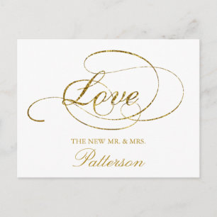 Chic Faux Gold Foil Bröllop Tack-mall Vykort