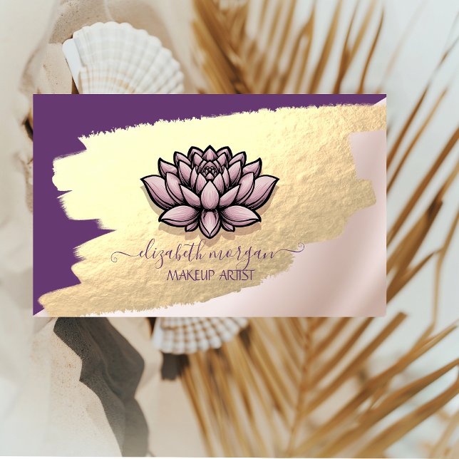 Chic Faux Gold Foil Brush Stroke,Lotus Visitkort (Skapare uppladdad)