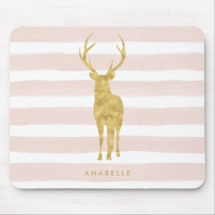 Chic Faux Gold Foil Hjort på Rosa Rand Musmatta