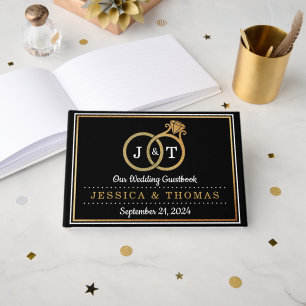 Chic Faux Gold Foil Monogram Bröllop Ringar Gästböcker