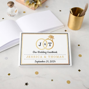 Chic Faux Gold Foil Monogram Bröllop Ringar Gästböcker