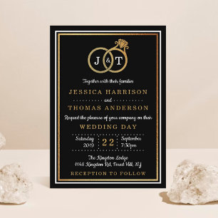 Chic Faux Gold Foil Monogram Bröllop Ringar Inbjudningar