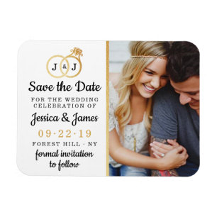 Chic Faux Gold Foil Monogram Bröllop Ringar Magnet