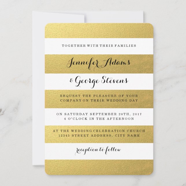 CHIC FAUX GOLD FOIL RAND WEDVITATION INVIKTAD INBJUDNINGAR (Framsida)