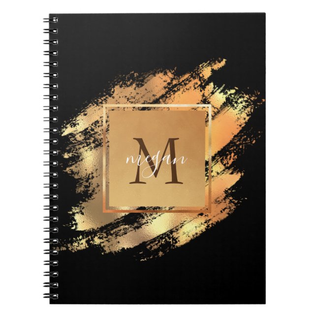 Chic Faux Guld Glam Brushstroke Monogrammed Anteckningsbok (Framsidan)