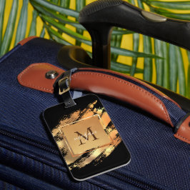 Chic Faux Guld Glam Brushstroke Monogrammed Bagagebricka