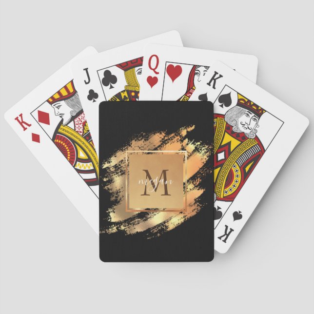 Chic Faux Guld Glam Brushstroke Monogrammed Casinokort (Baksidan)