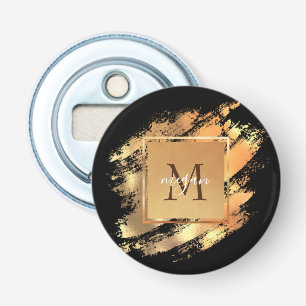 Chic Faux Guld Glam Brushstroke Monogrammed Flasköppnare