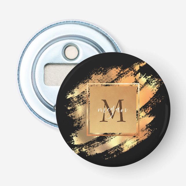Chic Faux Guld Glam Brushstroke Monogrammed Flasköppnare (Framsidan)