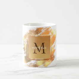 Chic Faux Guld Glam Brushstroke Monogrammed Kaffemugg