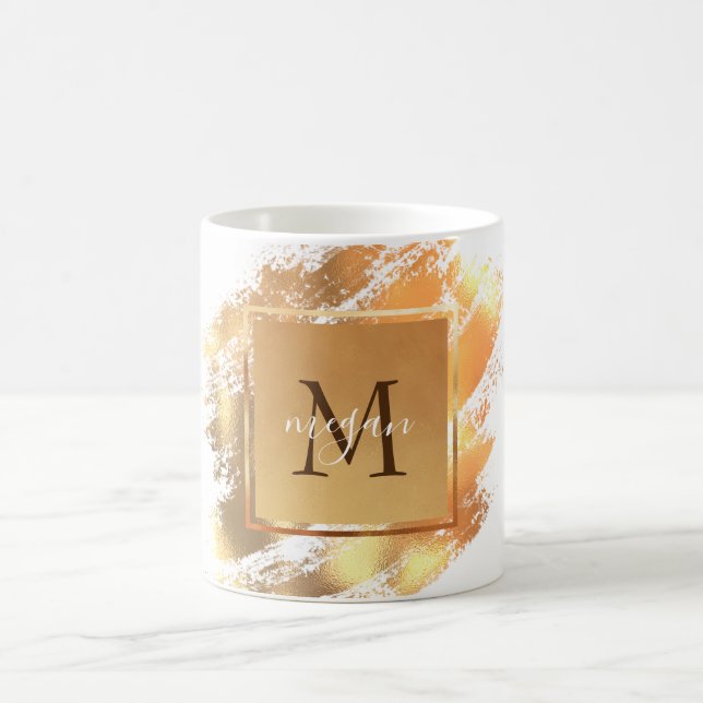 Chic Faux Guld Glam Brushstroke Monogrammed Kaffemugg (Center)