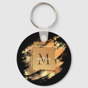 Chic Faux Guld Glam Brushstroke Monogrammed Nyckelring