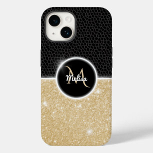 Chic faux Guld Glitter Black Leather Monogram
