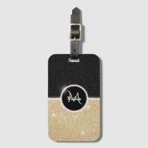Chic faux Guld Glitter Black Leather Monogram Bagagebricka