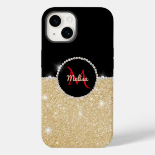 Chic faux Guld Glitter Black & Pearl Monogram