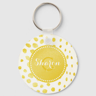 Chic faux guld glitter cheetah print monogram nyckelring