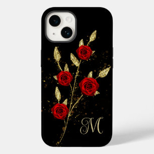 Chic faux Guld Glitter Löv Röd ros monogram
