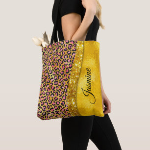 Chic faux guld glitter rosa djurtryck Monogram Tygkasse