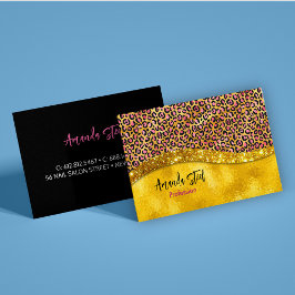 Chic faux guld glitter rosa djurtryck Monogram Visitkort