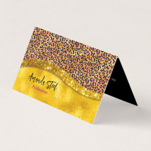 Chic faux guld glitter rosa djurtryck Monogram Visitkort