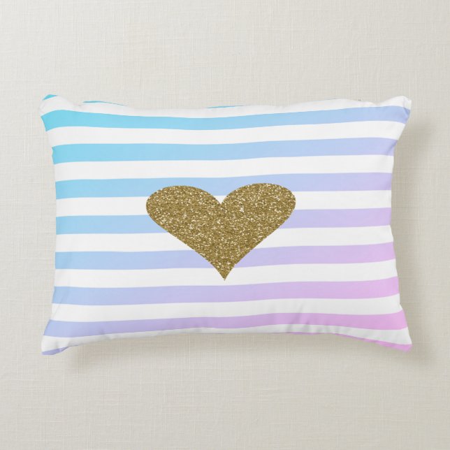 Chic Faux Guld Glittrig Hjärtformad Ombre Ränder Prydnadskudde (Framsidan)