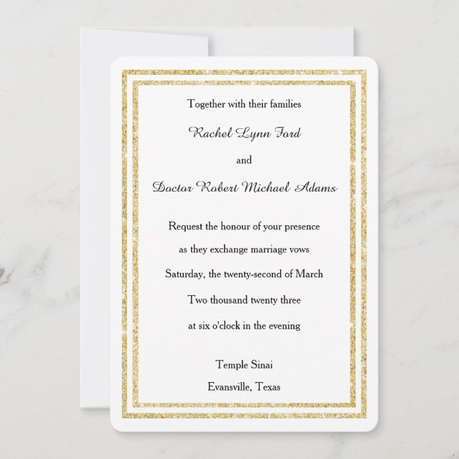 Chic Faux Guld-grynad trim - Bröllopsinbjudan fem  Inbjudningar (Framsida)