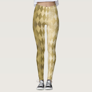 Chic Faux Guld Harlequin Diamond Mönster Leggings