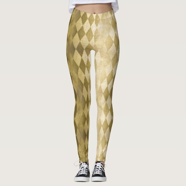 Chic Faux Guld Harlequin Diamond Mönster Leggings (Framsida)