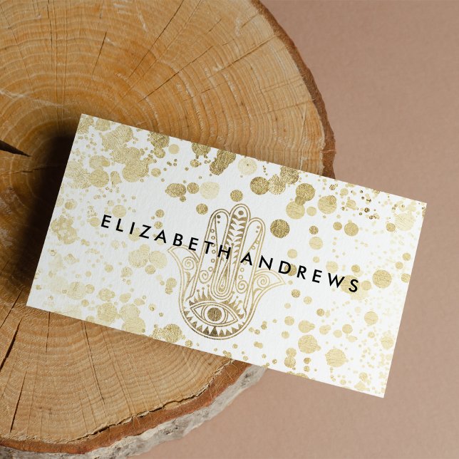Chic faux guld konetti hamsa hand av Fatima Visitkort (Chic faux gold confetti hamsa hand of Fatima )